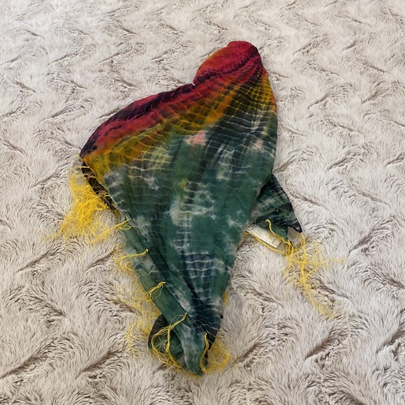 Elizabeth Gillett Riley Cotton Multi Colored Scarf with Yellow Tassels - Picture 10 of 13